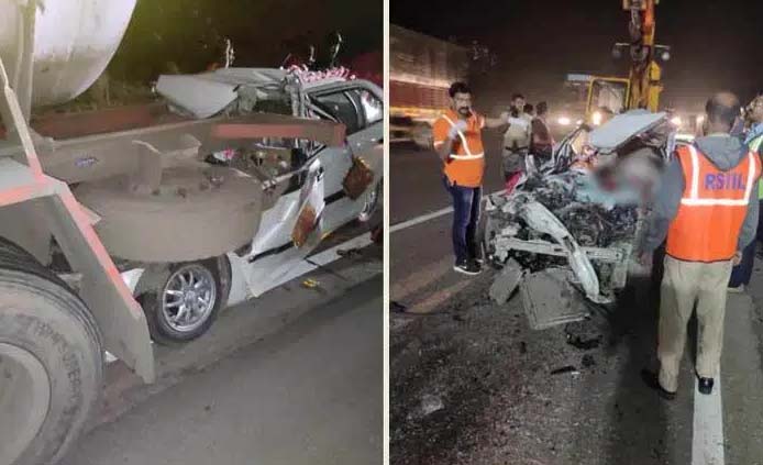 तेज रफ्तार कार टैंकर में घुसी, चार की मौत